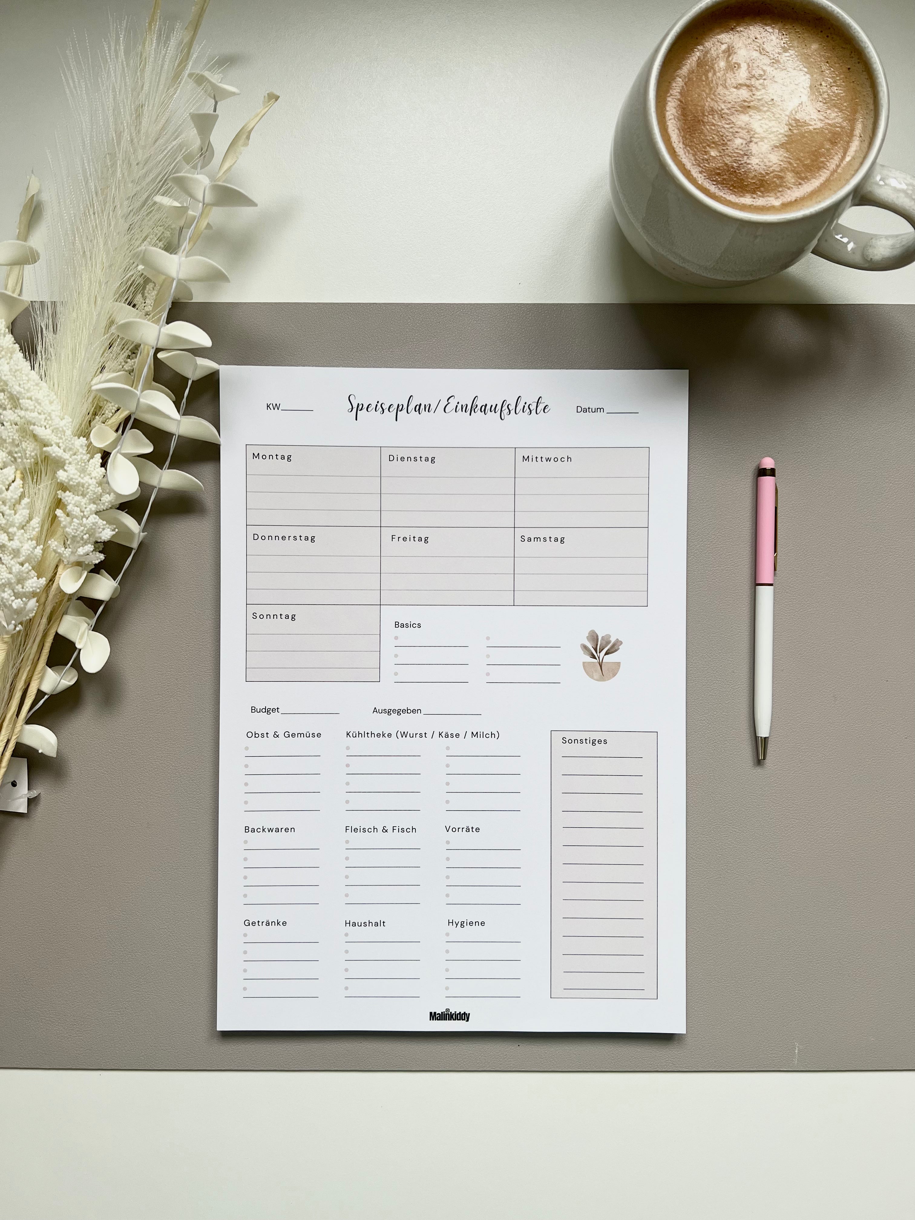 Speiseplan,Einkaufsliste Notizblock