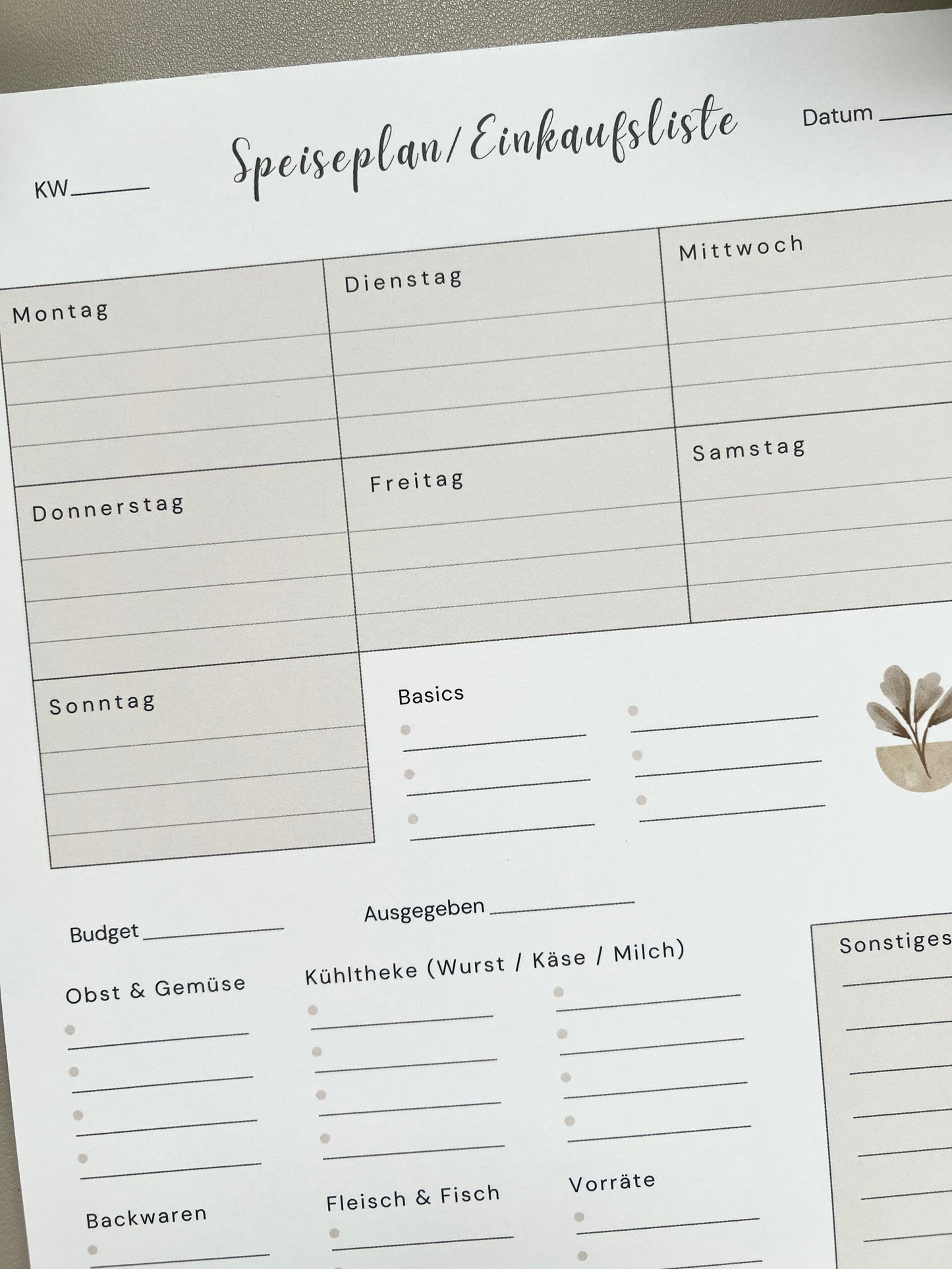 Speiseplan & Einkaufsliste
