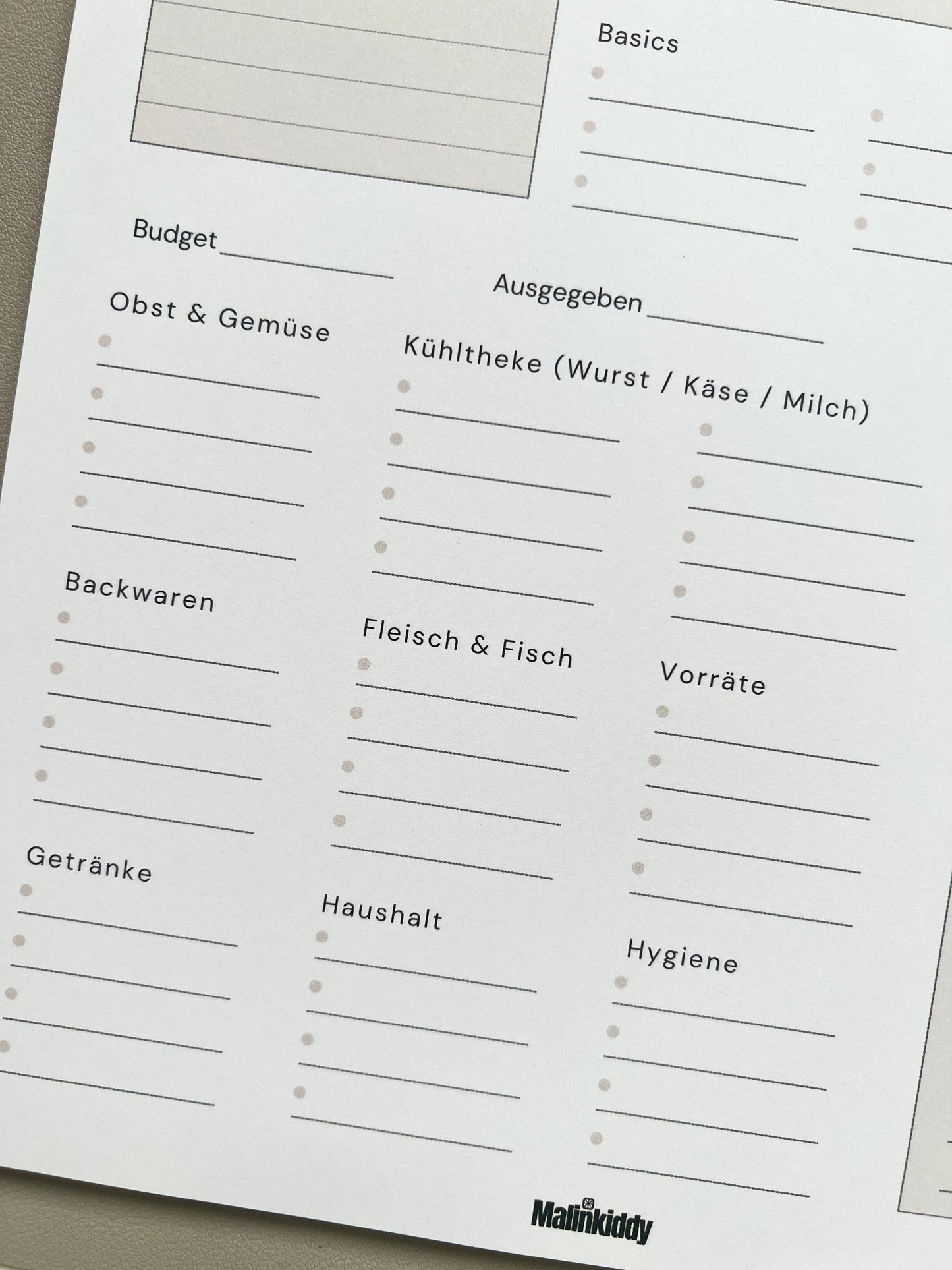 Speiseplan & Einkaufsliste