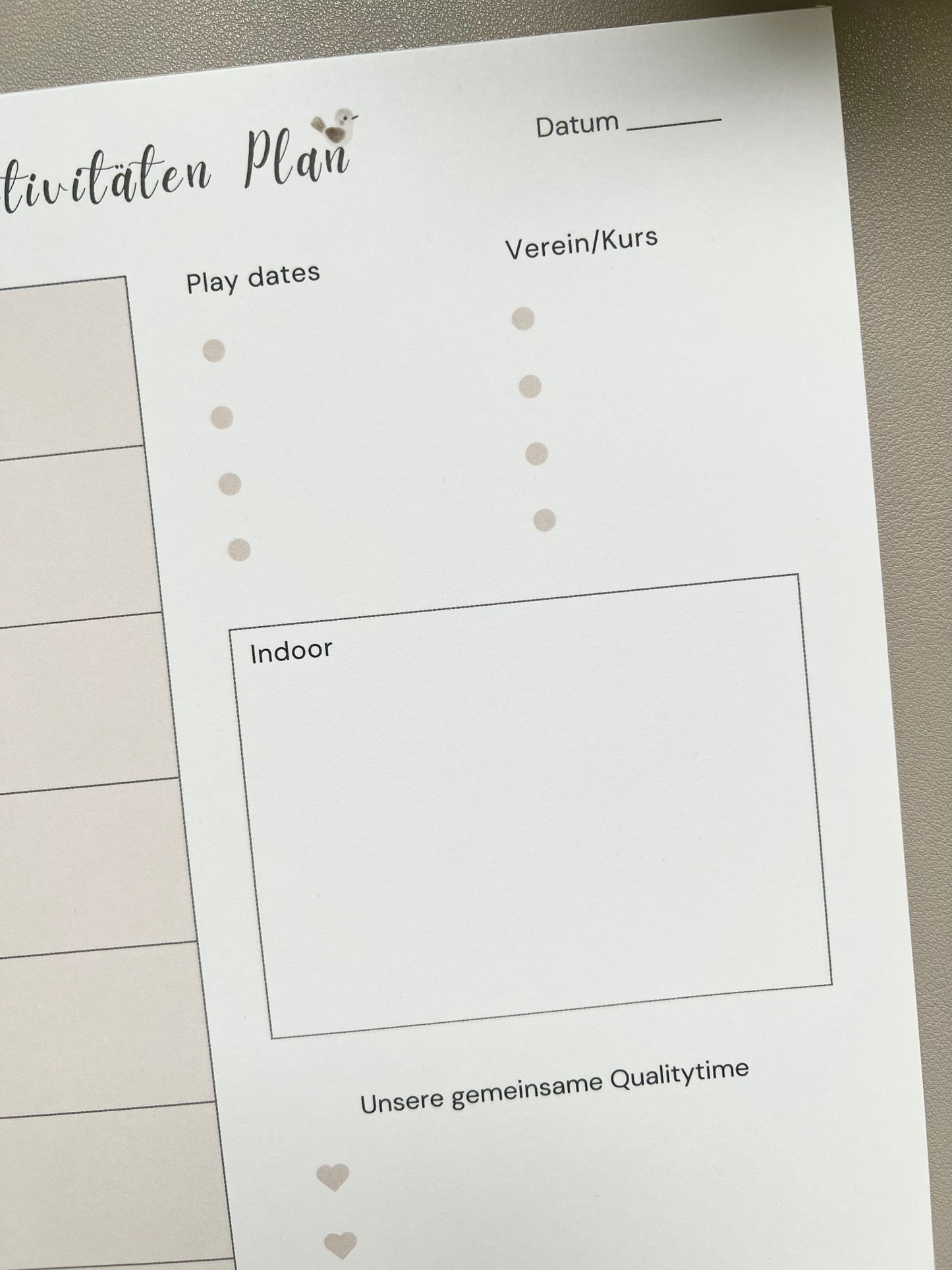 Aktivitäten Plan