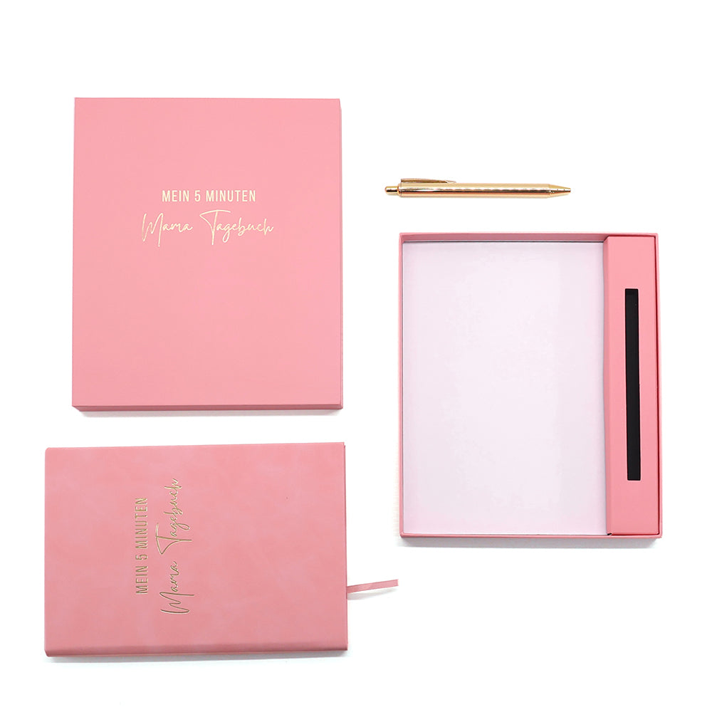 Mama 5min Tagebuch mit Box und Kugelschreiber gold